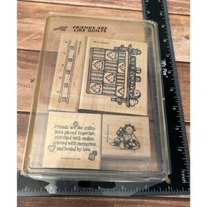 VINTAGE Stampin' Up! Friends are like Quilts set of 4 wood mounted rubber stamps